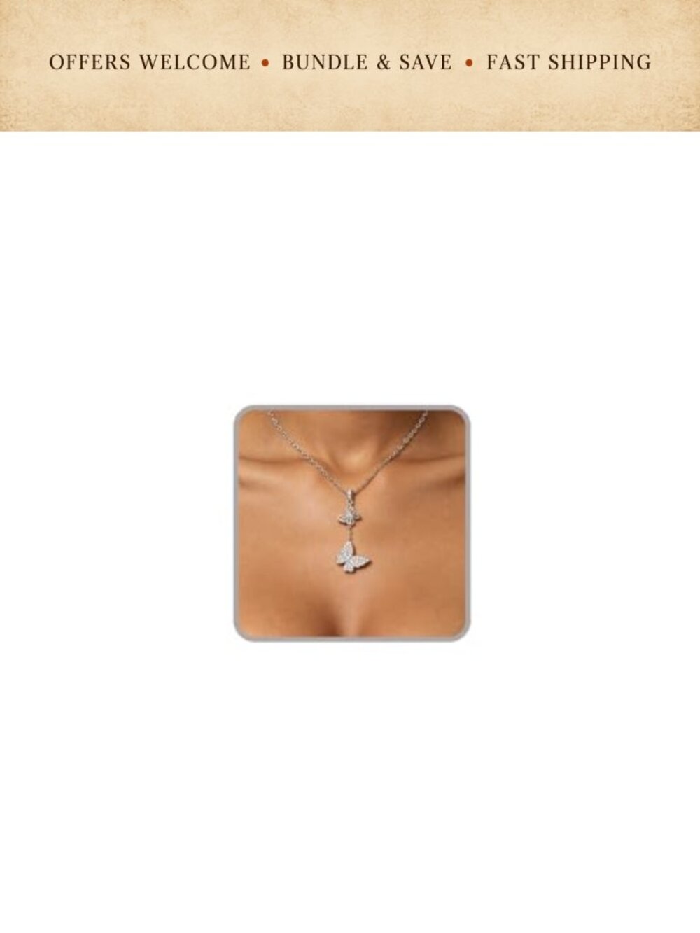 Stainless Steel Butterfly Pendant Necklace with Cubic Zirconia Dainty Y-Shaped